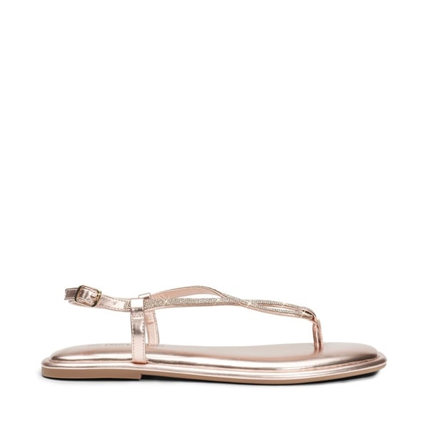 Ankle Strap Rhinestone Flat Sandals - CHAMPAGNE - 2